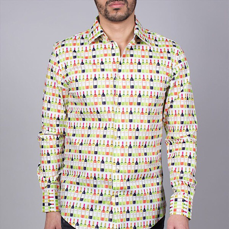 ワインボトル柄シャツ（COTON DOUX）