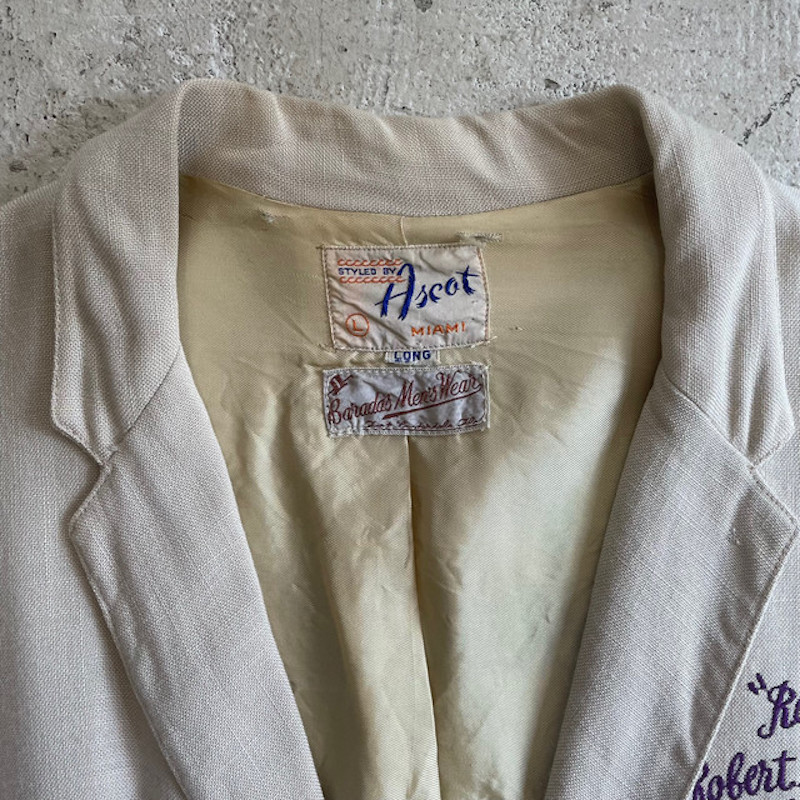 VTG 50s Ascot メモリアル刺繍 リネンレーヨン テーラードジャケット