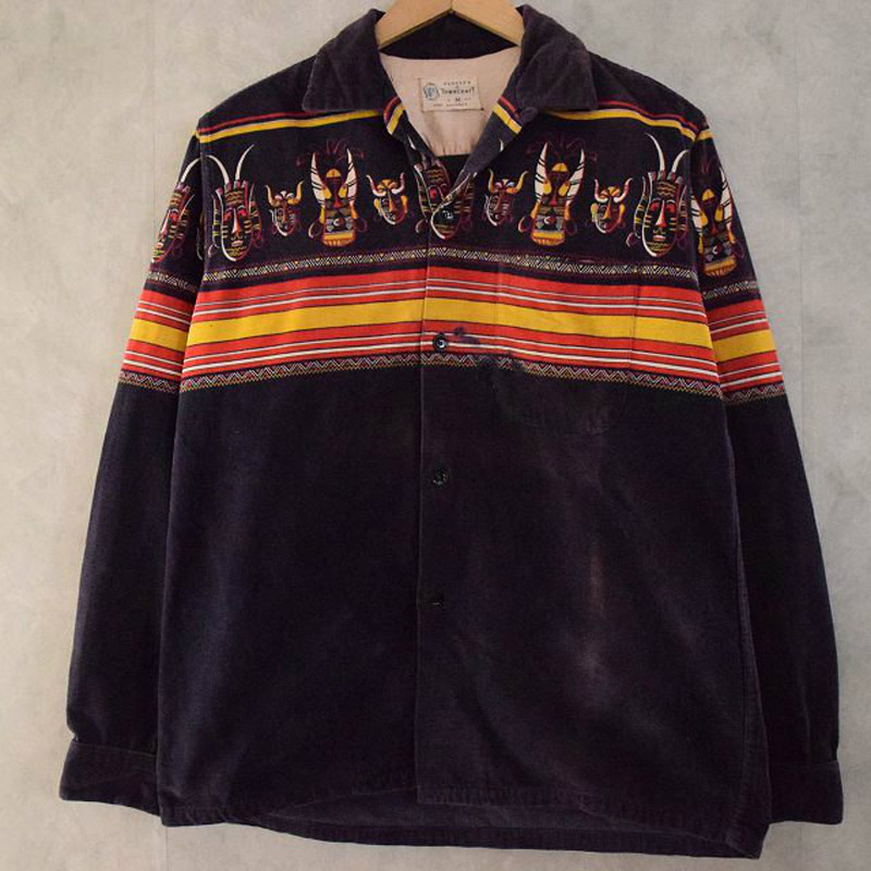 50〜60's PENNEY'S TOWNCRAFT Indian プリントコーデュロイシャツ 