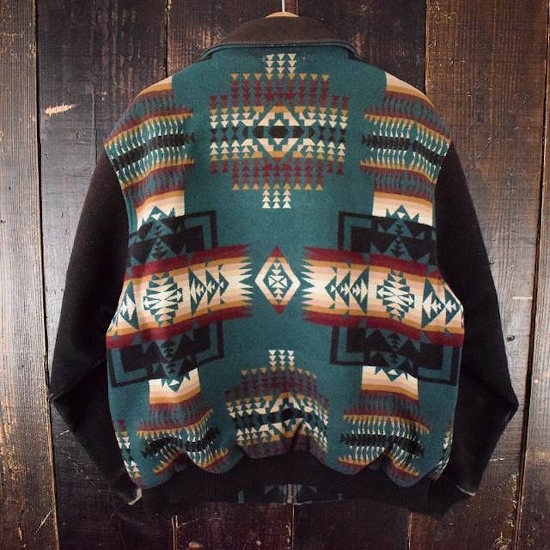 PENDLETON ウールジャケット 黒×水×ミント ネイティブ 美品 USA製ハロー出品古着